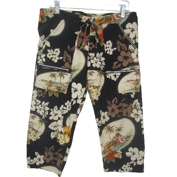 Kim Stein Women's Capri 6 pocket Pants pedal pusher vintage Hawaiian print sz 1 - Picture 1 of 11